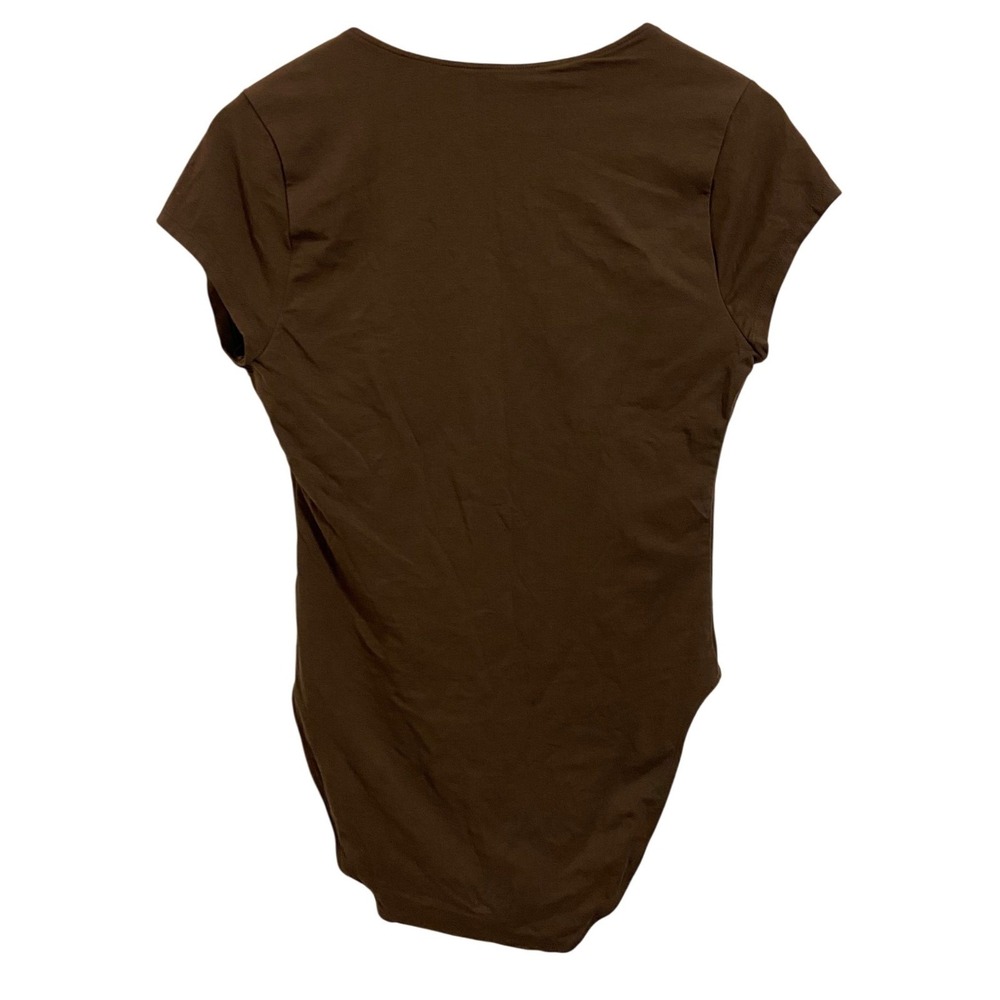 Old Navy Chocolate Brown V-Neck Short Sleeve Stretch‎ Cotton Bodysuit Large L - Picture 4 of 8
